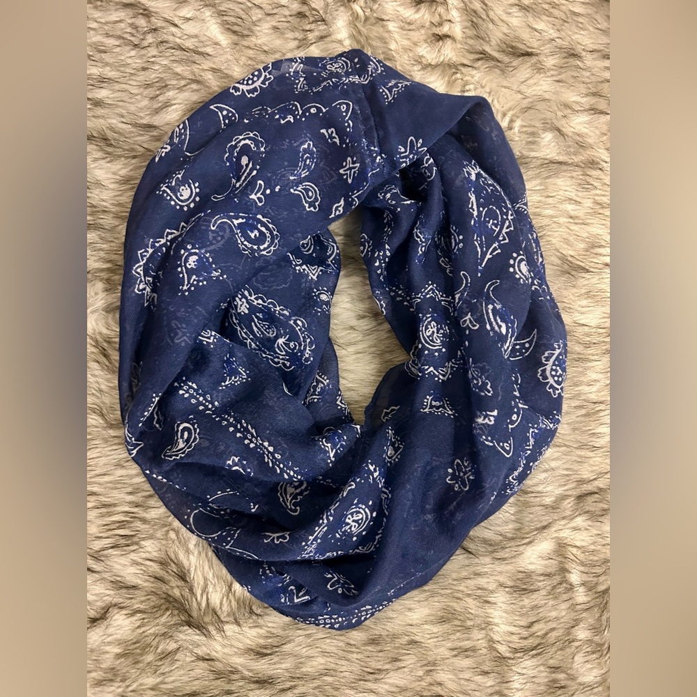 Navy Blue Paisley Infinity Scarf